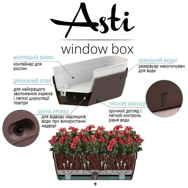 Горщик для квітів "ASTI Window BOX", шаде-білий, 5.2л AST300SHD/WHT фото